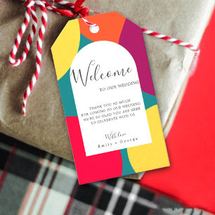 Modern Whimsical Colourful Groovy Abstract Wedding Gift Tags