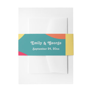 Modern Whimsical Colourful Groovy Abstract Wedding Invitation Belly Band