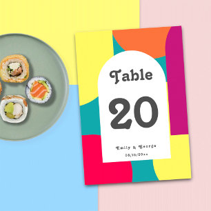 Modern Whimsical Colourful Groovy Abstract Wedding Table Number