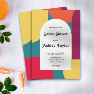 Modern Whimsical Colourful Groovy Bridal Shower Invitation