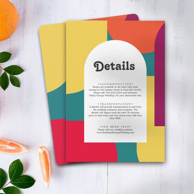 Modern Whimsical Colourful Groovy Wedding Details Enclosure Card (Creator Uploaded)