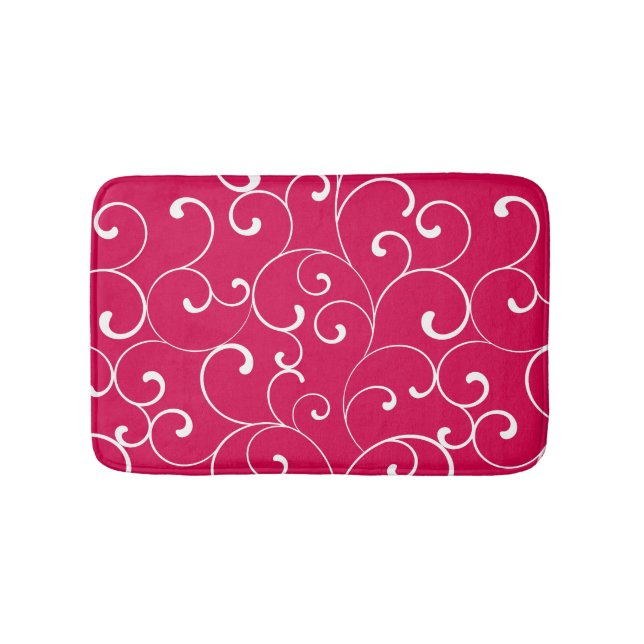 Modern Whimsical Curls Raspberry Bath Mat (Front)