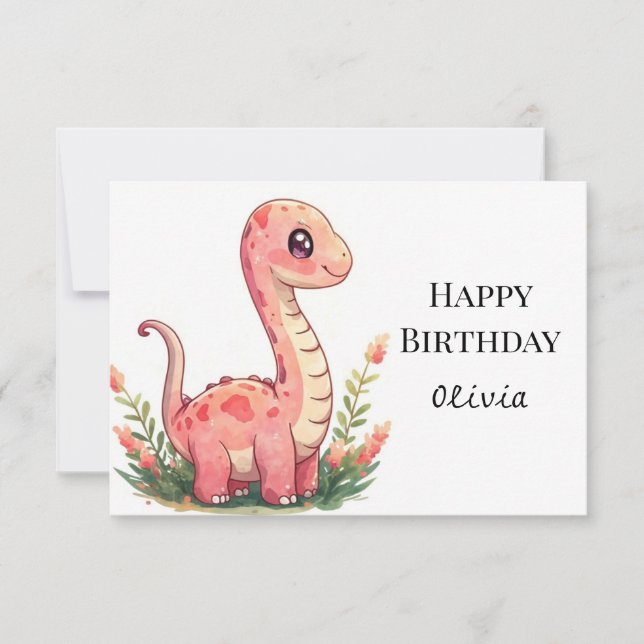 Modern Whimsical Dinosaur Birthday  Card (Front)