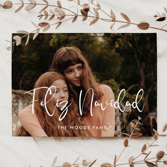 Modern Whimsical Feliz Navidad Christmas Photo Holiday Card (Creator Uploaded)