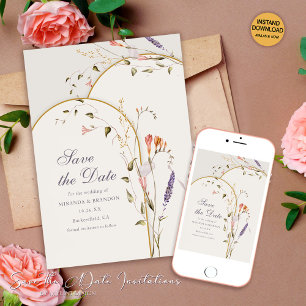 Modern Whimsical Floral Boho Wedding Save the Date Invitation