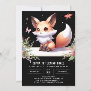  Modern Whimsical Fox Birthday digital Invitation