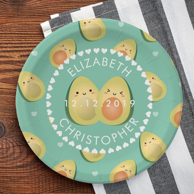 Modern Whimsical Funny Avocados Cute Wedding Party Paper Plate (Creator Uploaded)