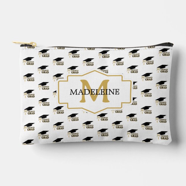 Modern Whimsical Gold Black Graduation Cap Accessory Pouch (Front)