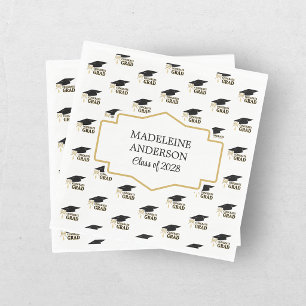 Modern Whimsical Gold Black Graduation Cap Napkin