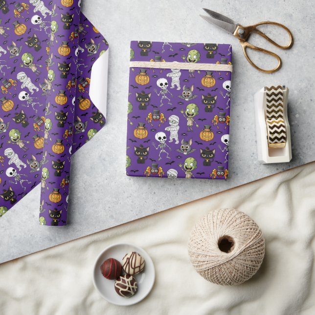 Modern Whimsical Halloween Monster Cartoon Pattern Wrapping Paper (Crafts)