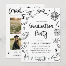 Modern Whimsical Hand Drawn Bow Graduation Party 