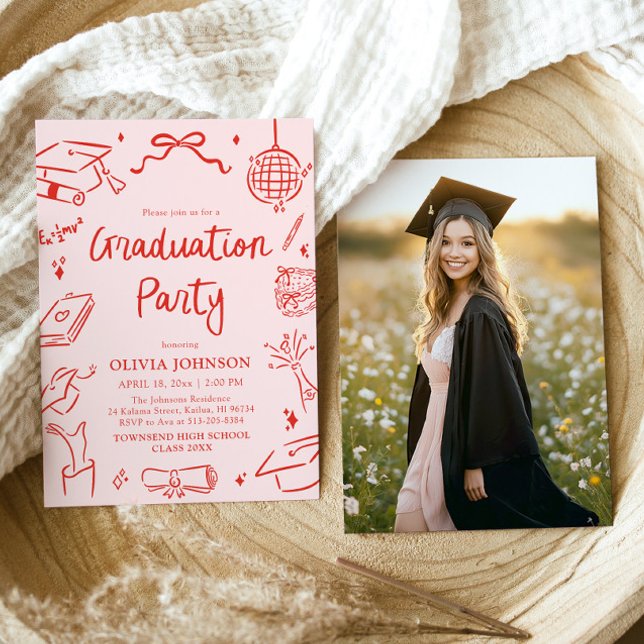 Modern Whimsical Hand Drawn Bow Graduation Party Invitation (Modern Whimsical Hand Drawn Bow Graduation Party Invitation)