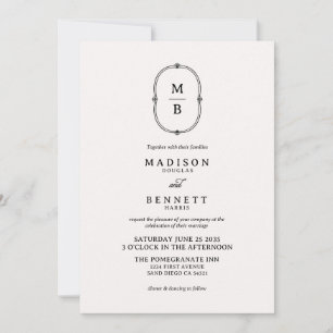 Modern Whimsical Hand Drawn Script Monogram Invitation
