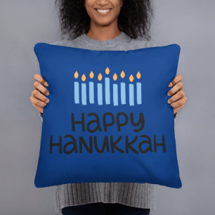 Modern Whimsical Happy Hanukkah Throw Pillow