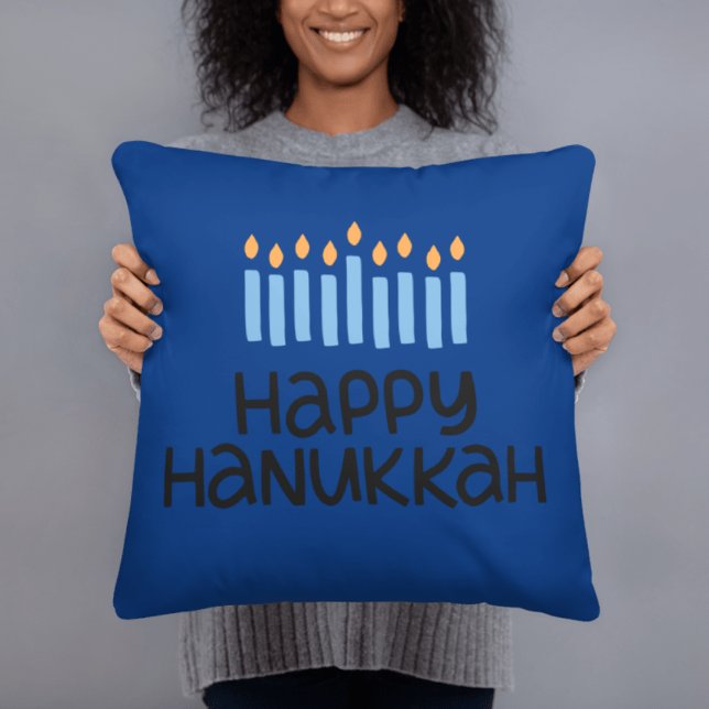 Modern Whimsical Happy Hanukkah Throw Pillow (Creator Uploaded)
