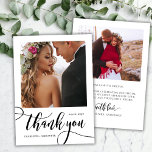 Modern Whimsical Huge Script 2 Photo Wedding  Thank You Card<br><div class="desc">Modern Boho Whimsical Chic Huge Gold Calligraphy Script 2 Photo Wedding Thank You Card. Stylish wedding thank you template featuring a vertical photo on the front with the text "Thank You" in a whimsical swirly hand lettering typography swash tail font brush script in black and white. At the reverse side...</div>