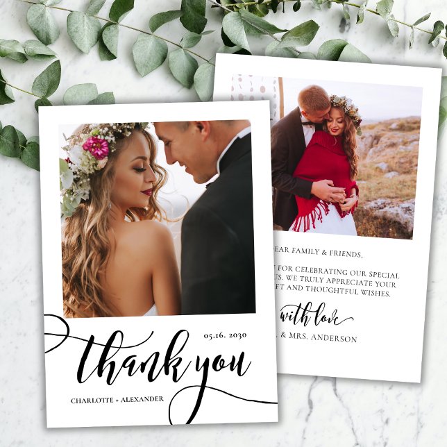 Modern Whimsical Huge Script 2 Photo Wedding  Thank You Card (Creator Uploaded)