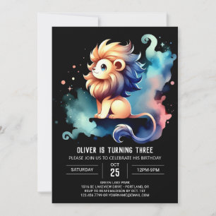 Modern Whimsical Lion Birthday Invitation