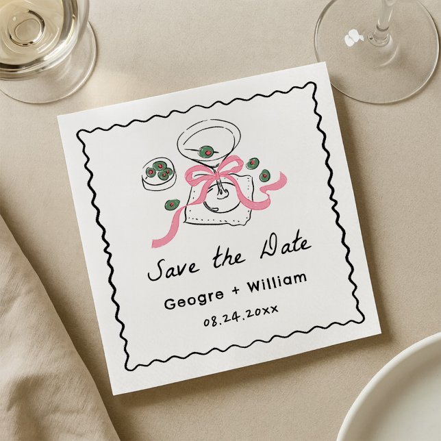 Modern & Whimsical Martini Hand Drawn Wedding Napkin (Creator Uploaded)