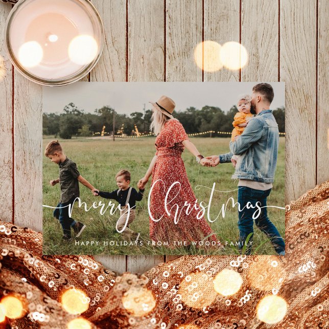 Modern Whimsical Merry Christmas Family Photo Holiday Card (Creator Uploaded)