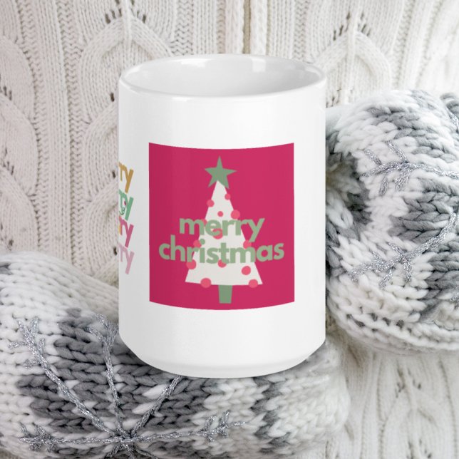 Modern Whimsical Merry Pink Christmas Mug (Creator Uploaded)