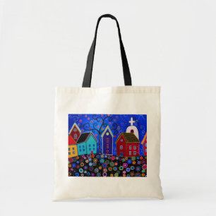 Modern Whimsical Mexican Town Tote Bag by Prisarts