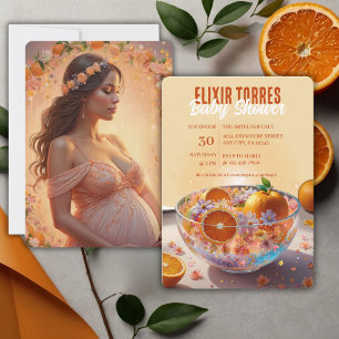 Modern Whimsical Orange Citrus Photo Baby Shower Invitation