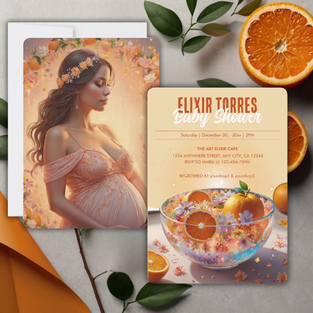 Modern Whimsical Orange Citrus Photo Baby Shower Invitation (Creator Uploaded)