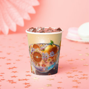 Modern Whimsical Orange Citrus Photo Baby Shower Paper Cups