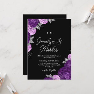 Modern & Whimsical Purple Floral Dark Wedding  Invitation