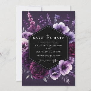 Modern Whimsical Purple Floral Wedding Save The Date