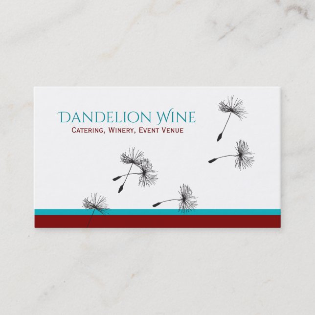 Modern Whimsical Red Teal Black Dandelion Business Card (Front)