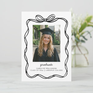 Modern Whimsical Ribbon Bow Photo Graduation Announcement