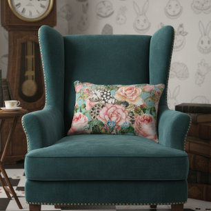 Modern Whimsical Roses And Clocks Pattern Blue Decorative Cushion