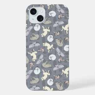 Modern Whimsical Sleeping Dogs Vanilla on Grey iPhone 15 Plus Case