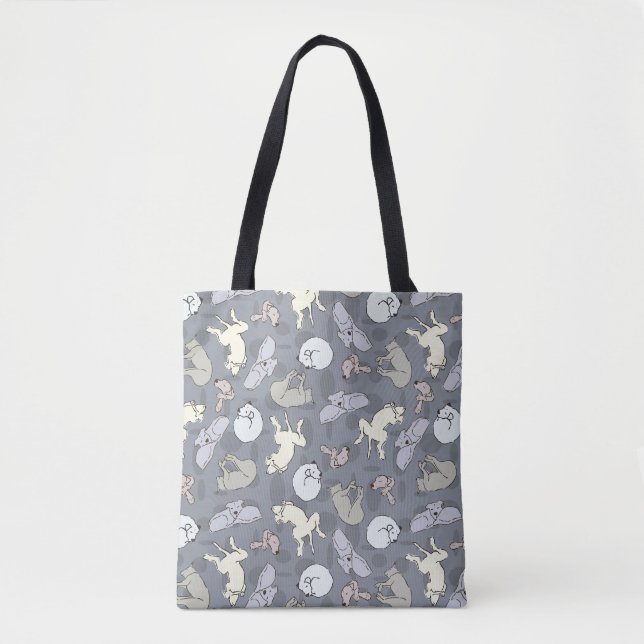 Modern Whimsical Sleeping Dogs - Vanilla on Grey Tote Bag (Front)
