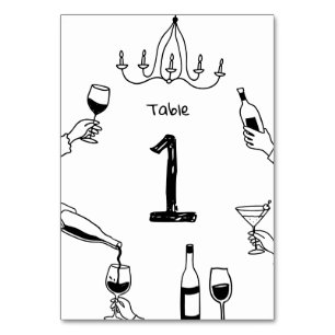 Modern Whimsical Wedding Hand Drawn Doodle Wine Table Number