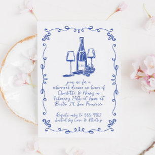 Modern Whimsical Wine Doodle Rehearsal Dinner Invitation