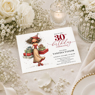 Modern Whimsical Woman 30th Birthday Marsala Invit Invitation