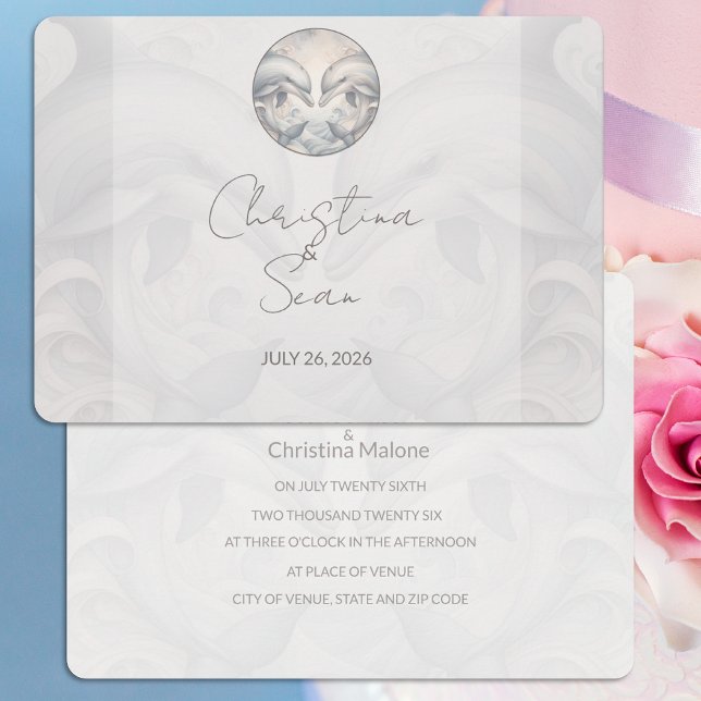 Modern Whimsy Dolphins Wedding Neutral Colour Invitation (Creator Uploaded)