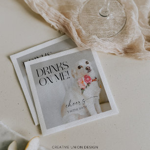 Modern Whimsy Drinks On Me Photo Pet Wedding Napk Napkin