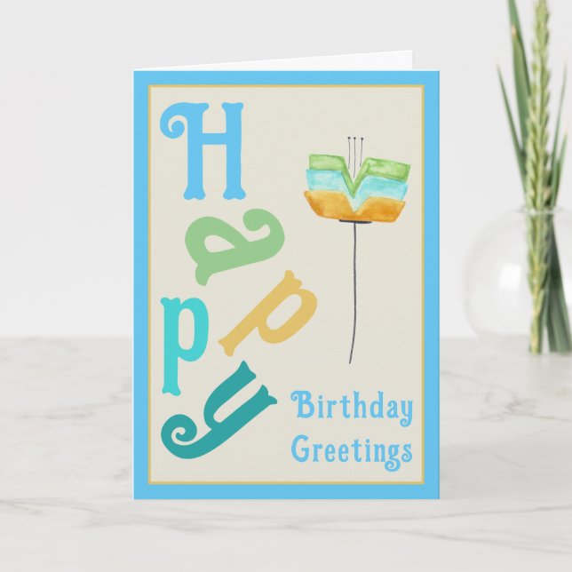 Modern Whimsy Flower Happy Birthday Card (Front)