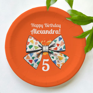 Modern Whimsy Orange Red Colourful Bow Watercolor Paper Plate