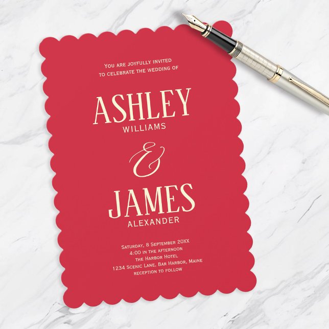 Modern Whimsy Red Scallop Colourful Wedding Invitation (Creator Uploaded)