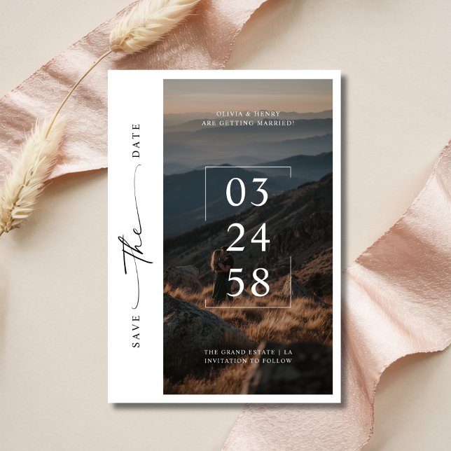 Modern Whimsy Script Romantic Photo Budget Wedding Save The Date (Creator Uploaded)