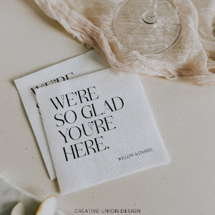 Modern Whimsy We're So Glad You're Here Wedding Napkin