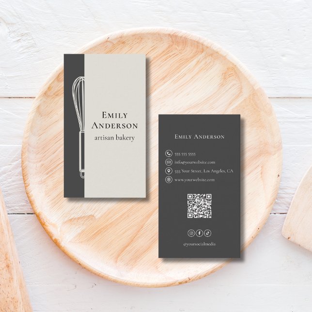 Modern Whisk Bakery Chef Caterer Neutral Gray Business Card (Modern Whisk Bakery Chef Caterer Neutral Gray Business Card)