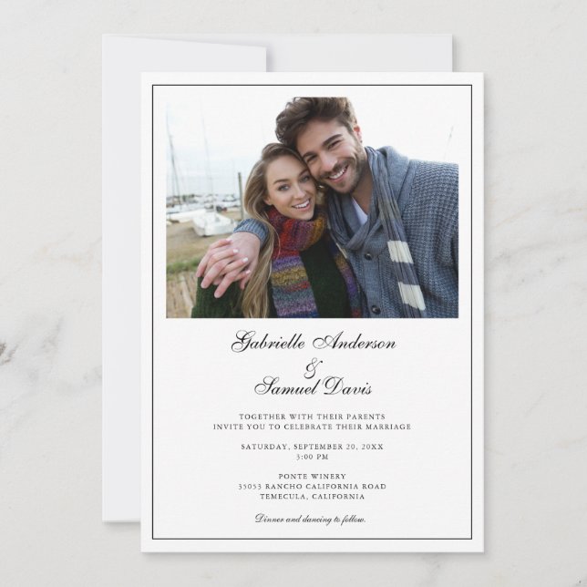 Modern White 2 Photo Simple Wedding Invitation (Front)