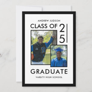 Modern White 3 Photo Class Of 26 Grad Party Invitation