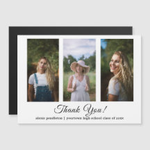 Modern White 3 Photo Graduation Thank You